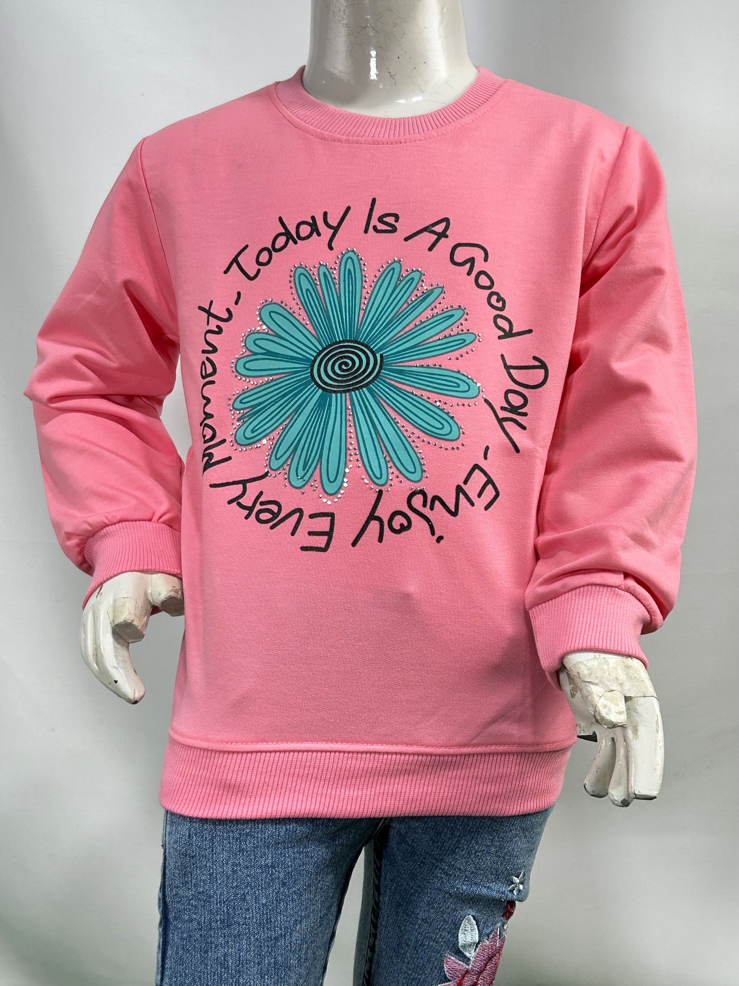 3Yrs - 8Yrs Flower Pink Full Sleeve T-Shirt For Girls SK GTS90