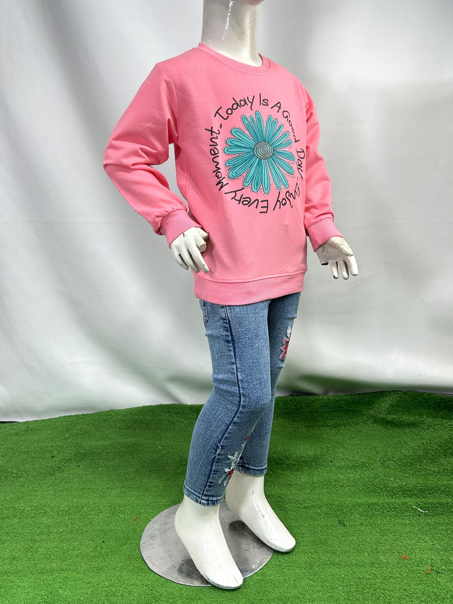 3Yrs - 8Yrs Flower Pink Full Sleeve T-Shirt For Girls SK GTS90