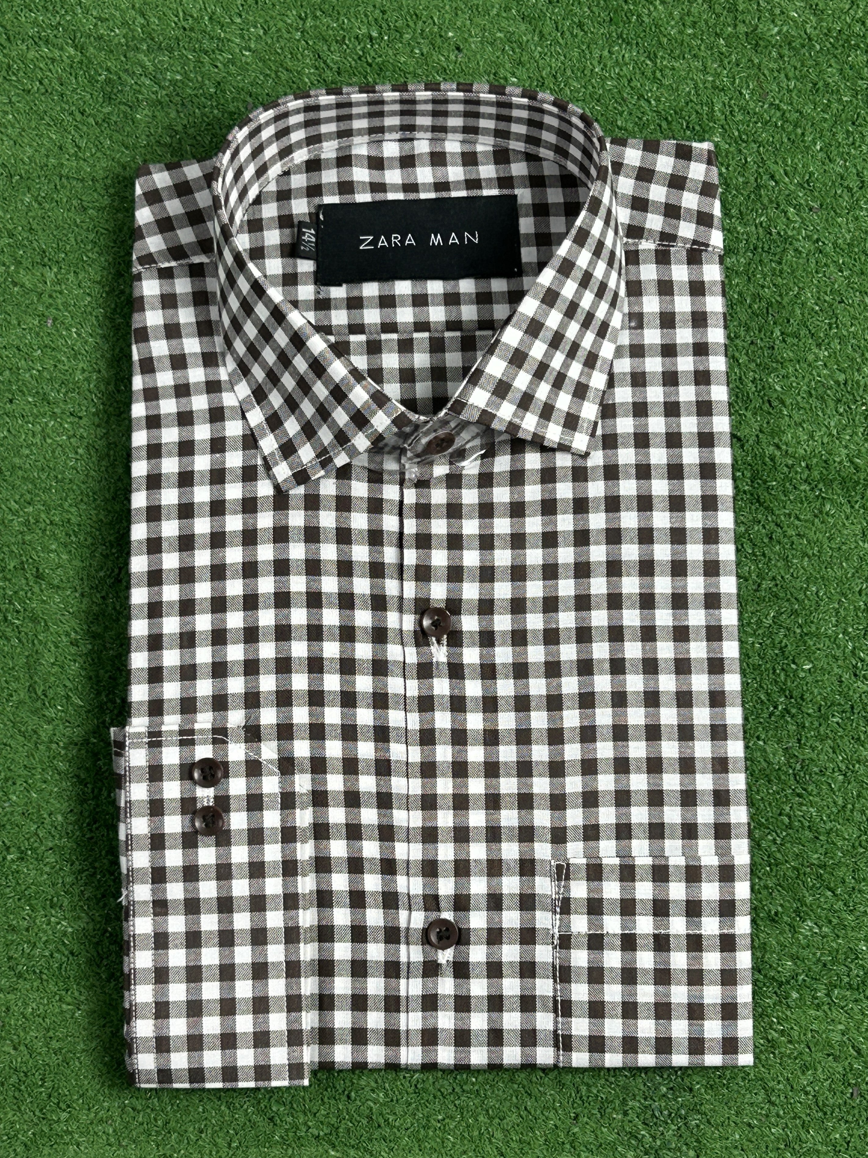Dark Brown Check Formal Dress Shirt For Men MFS362 – The Cut Price