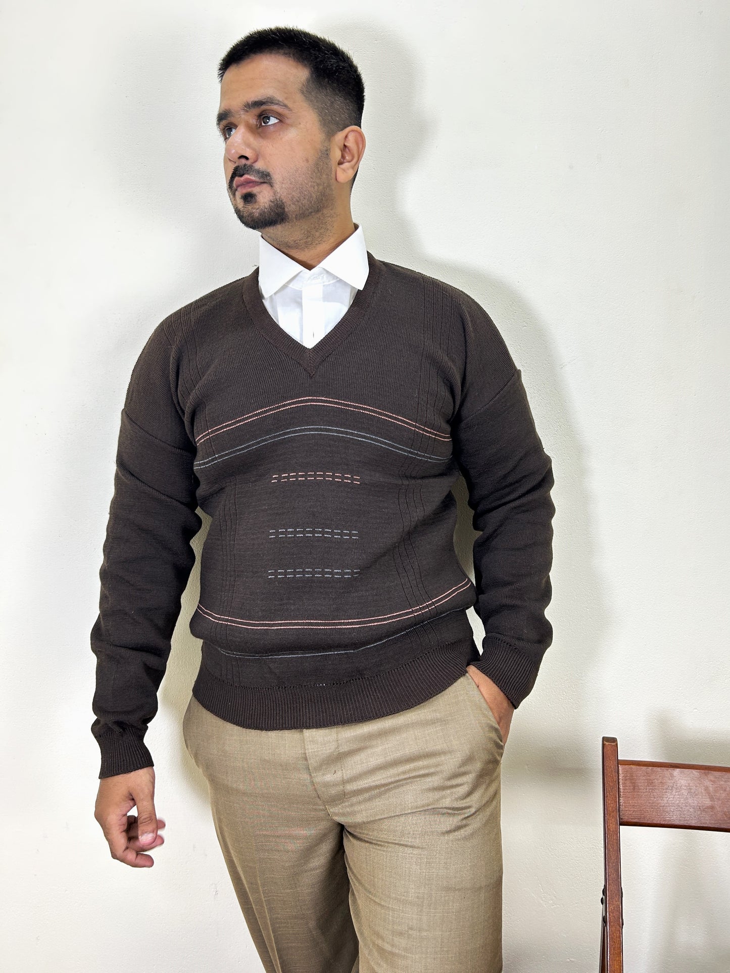 Dark Brown Full Sleeves Sweater for Men MSW63