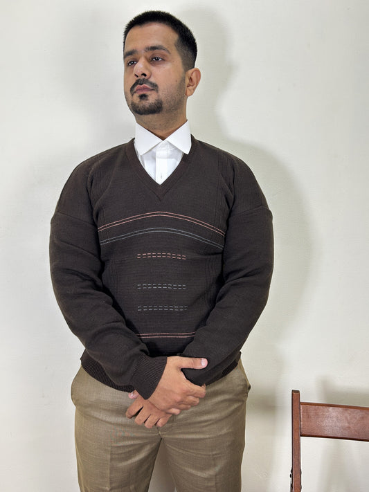 Dark Brown Full Sleeves Sweater for Men MSW63