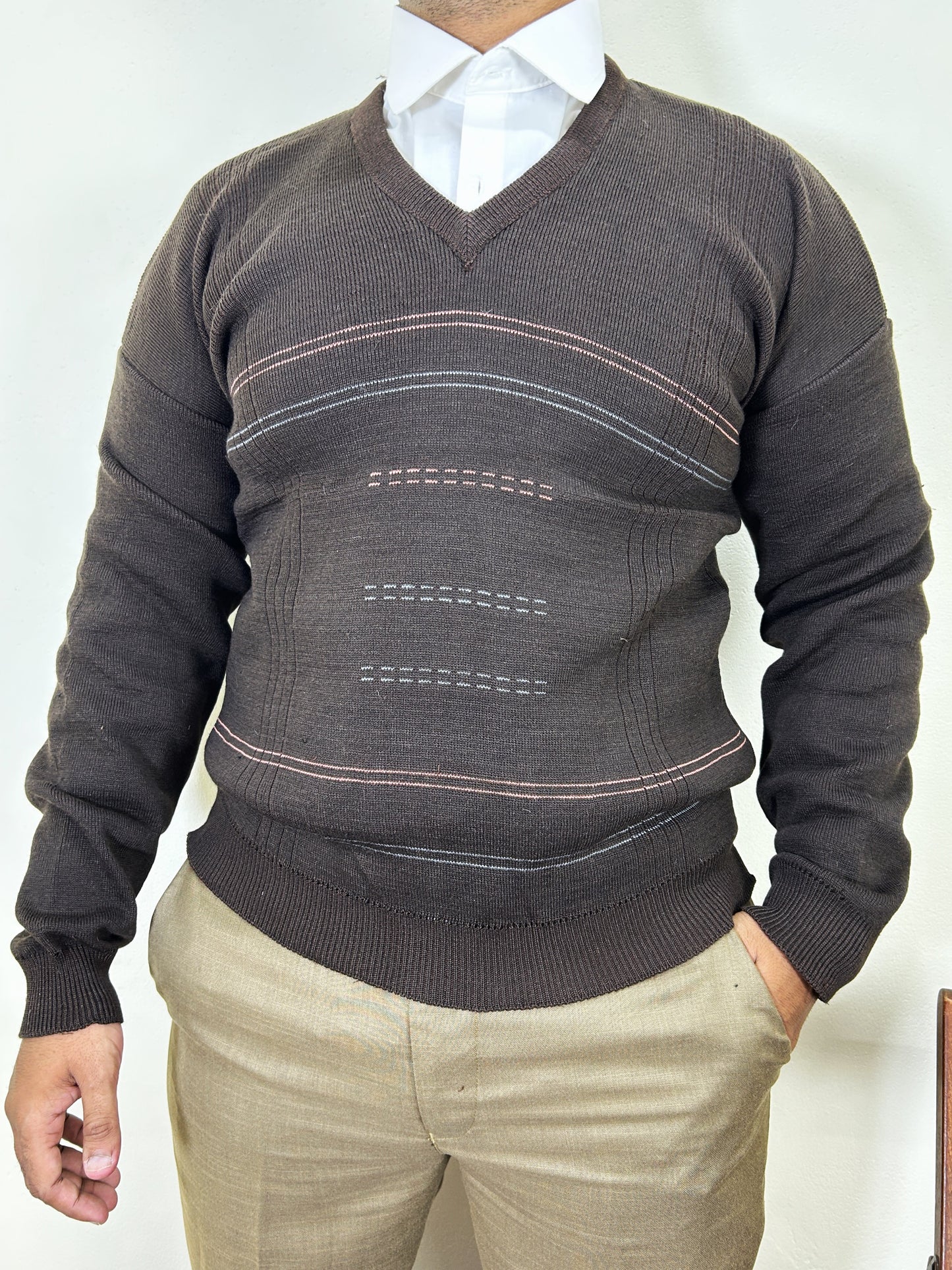 Dark Brown Full Sleeves Sweater for Men MSW63