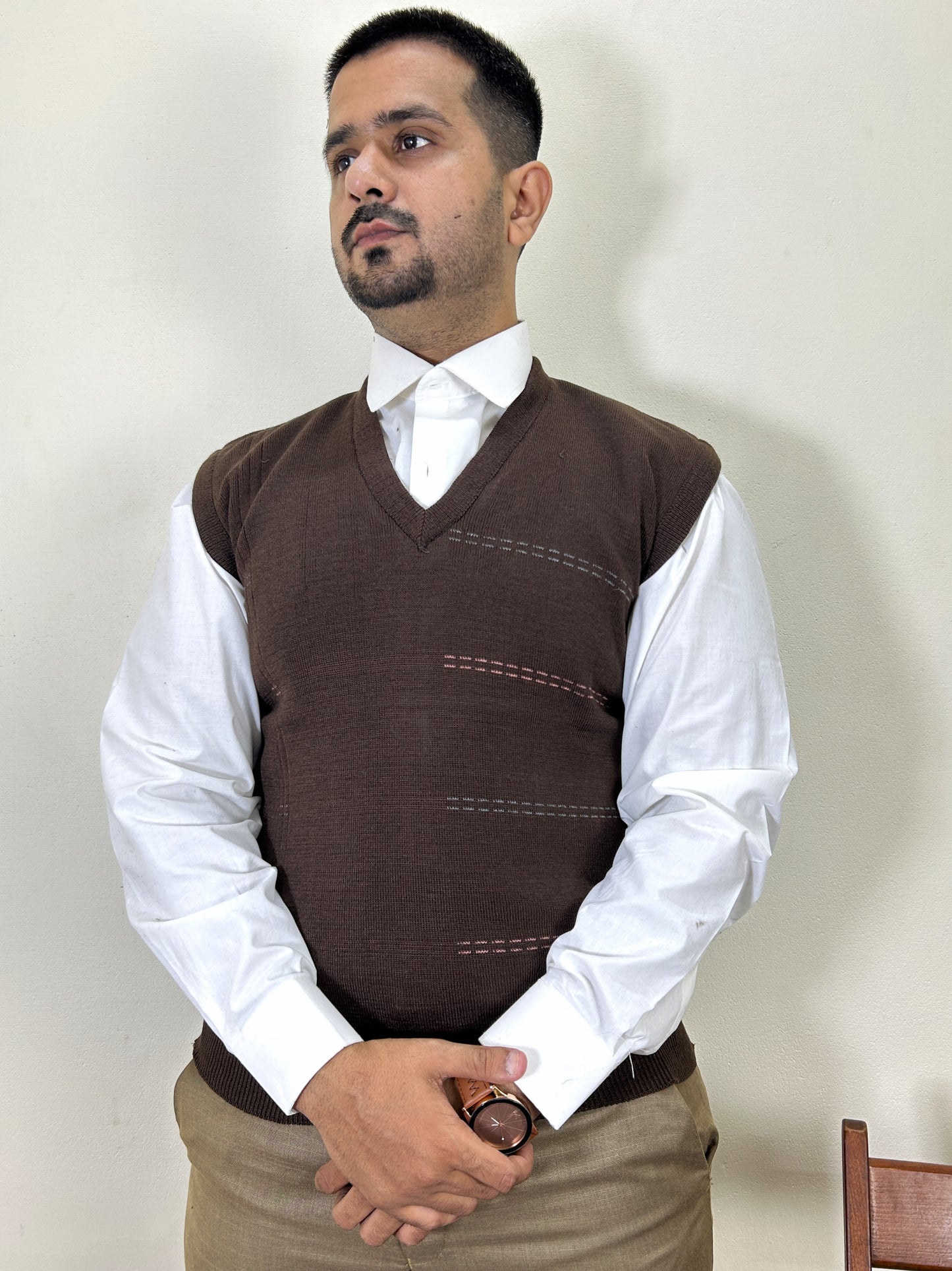Dark Brown Sleeveless Sweater for Men MSW66