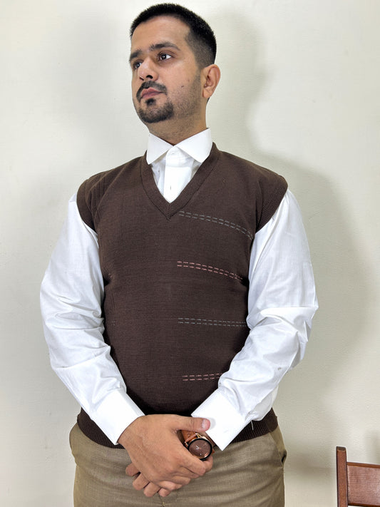 Dark Brown Sleeveless Sweater for Men MSW66