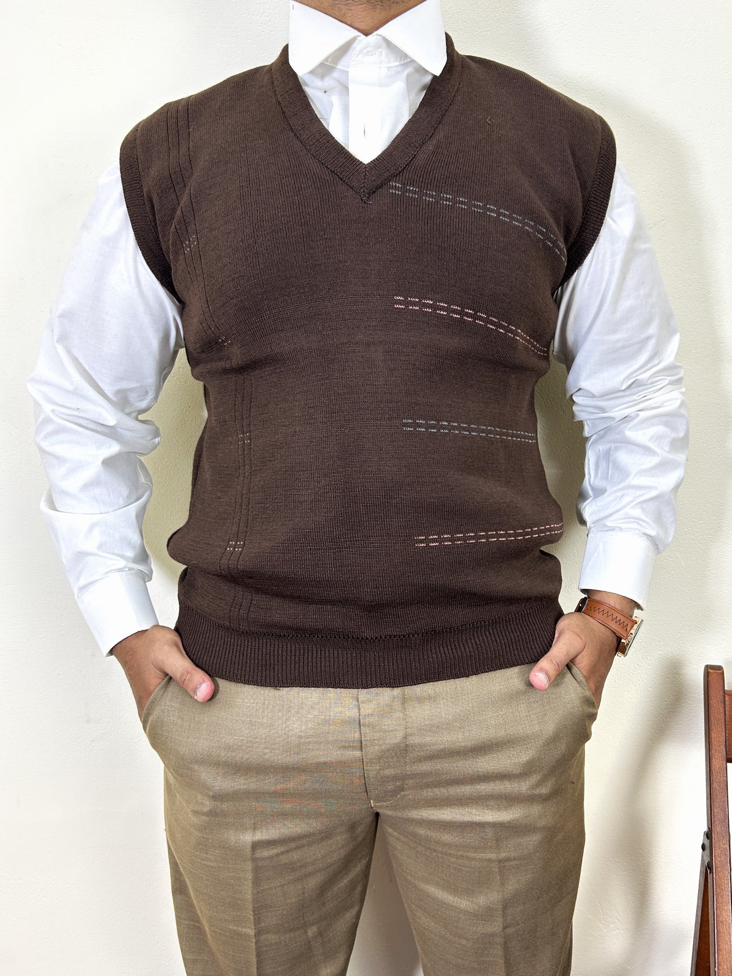 Dark Brown Sleeveless Sweater for Men MSW66