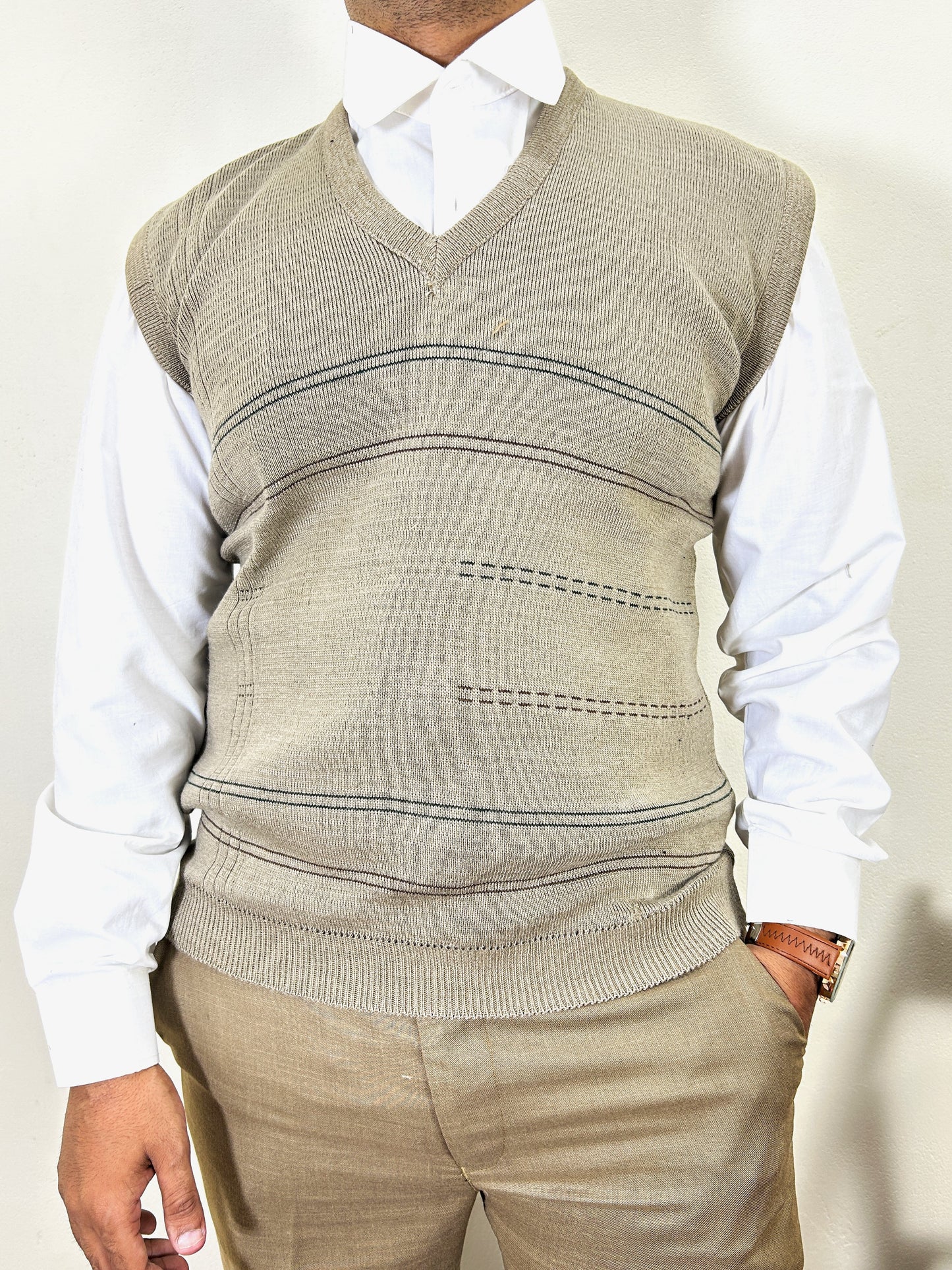 Beige Sleeveless Sweater for Men MSW71