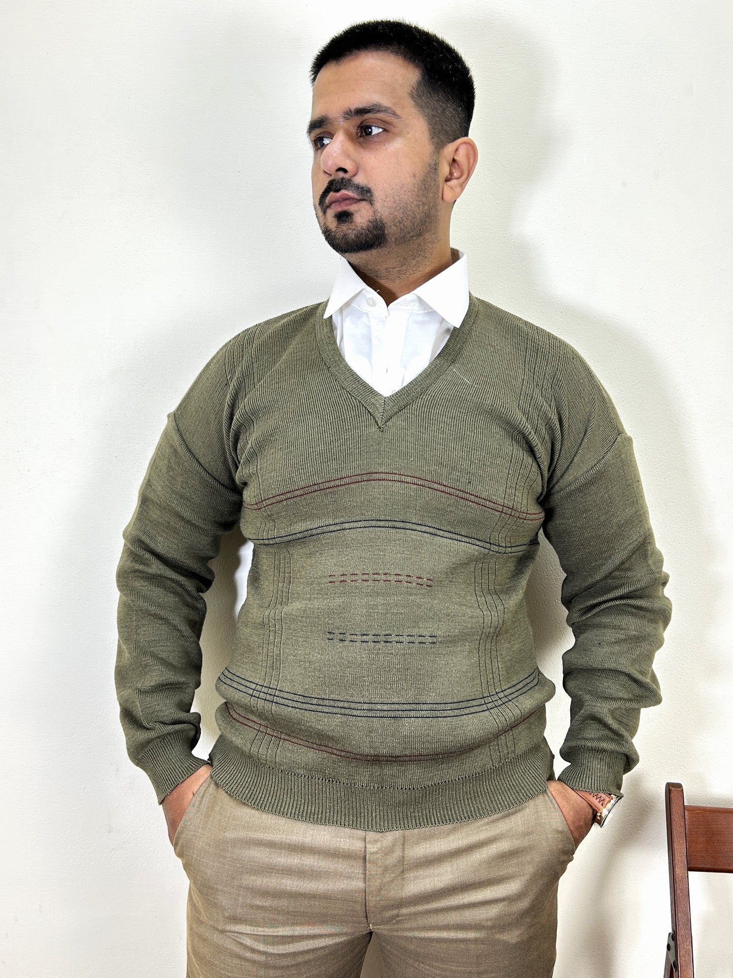 Green Full Sleeves Sweater for Men MSW61