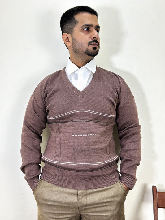 Wood Brown Full Sleeves Sweater for Men MSW64