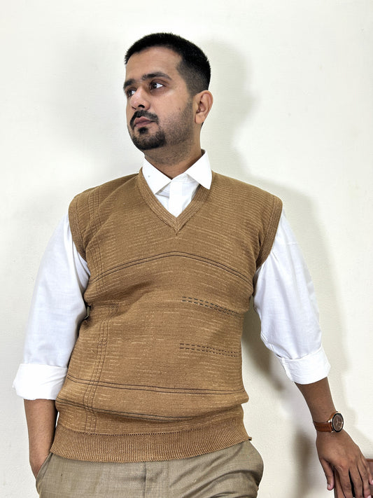 Brown Sleeveless Sweater for Men MSW69