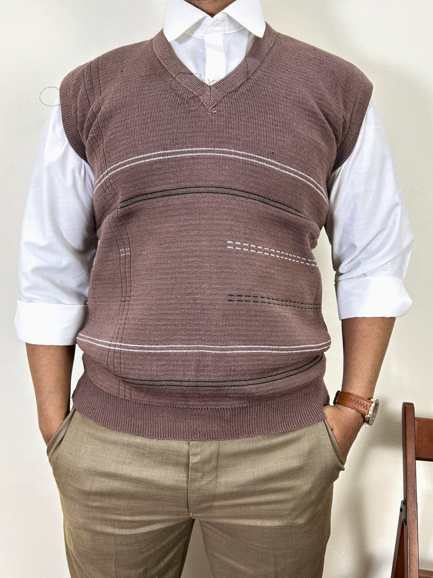 Wood Brown Sleeveless Sweater for Men MSW68