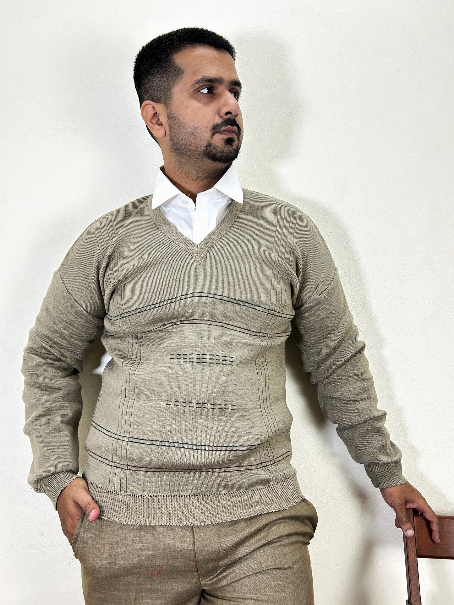 Beige Full Sleeves Sweater for Men MSW62