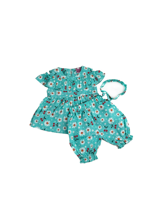 1Yr - 4Yrs Girl Cherry Blossom Bloom Green  Suit For Girls BG GS246