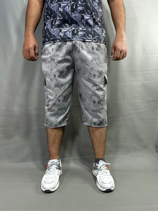 Grey Printed Cotton Short for Men MS129