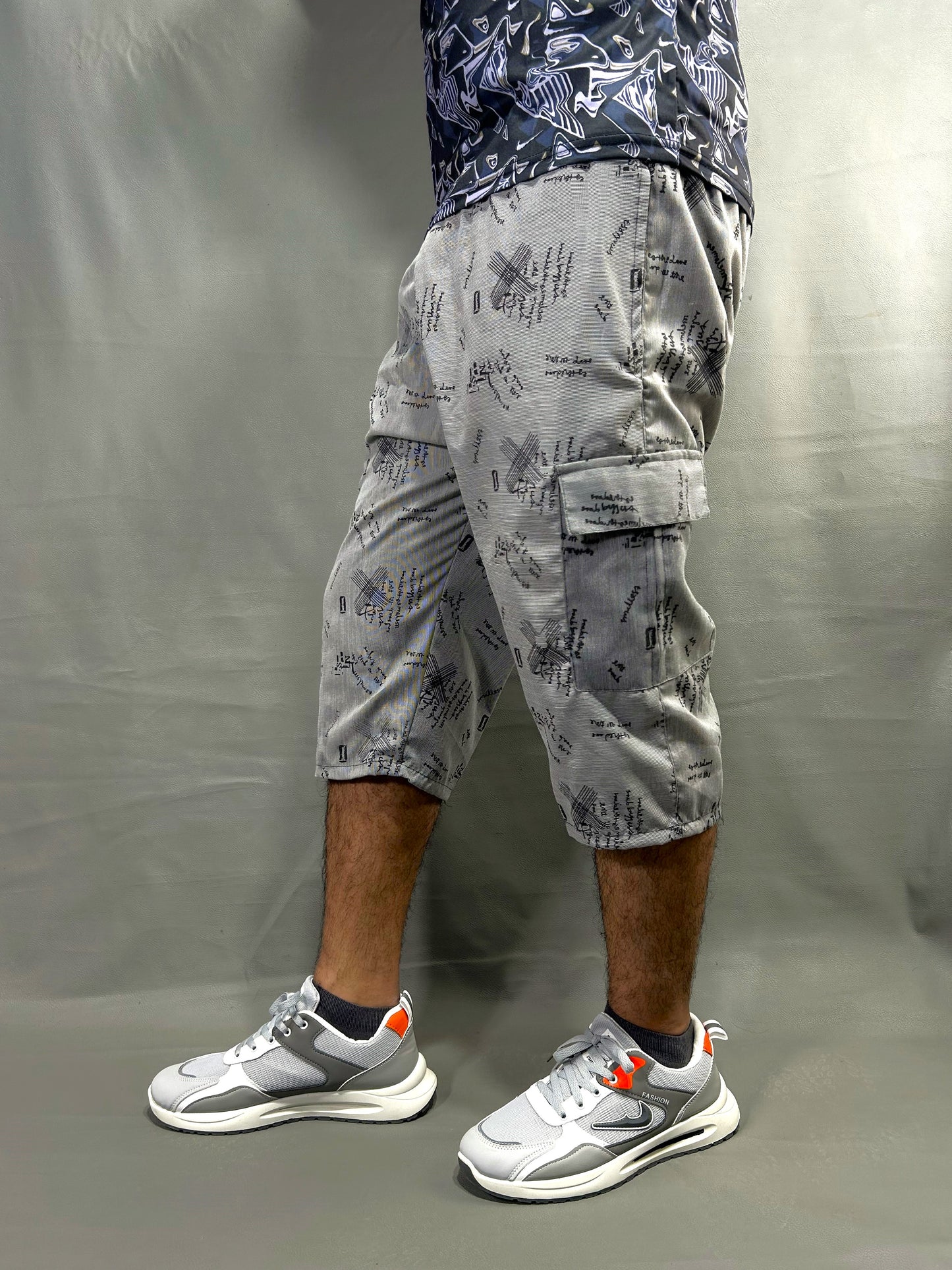 Grey Printed Cotton Short for Men MS129