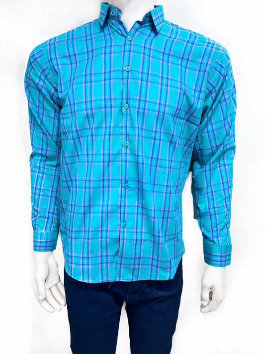 Sea Green Checks Casual Shirt For Men MCS71