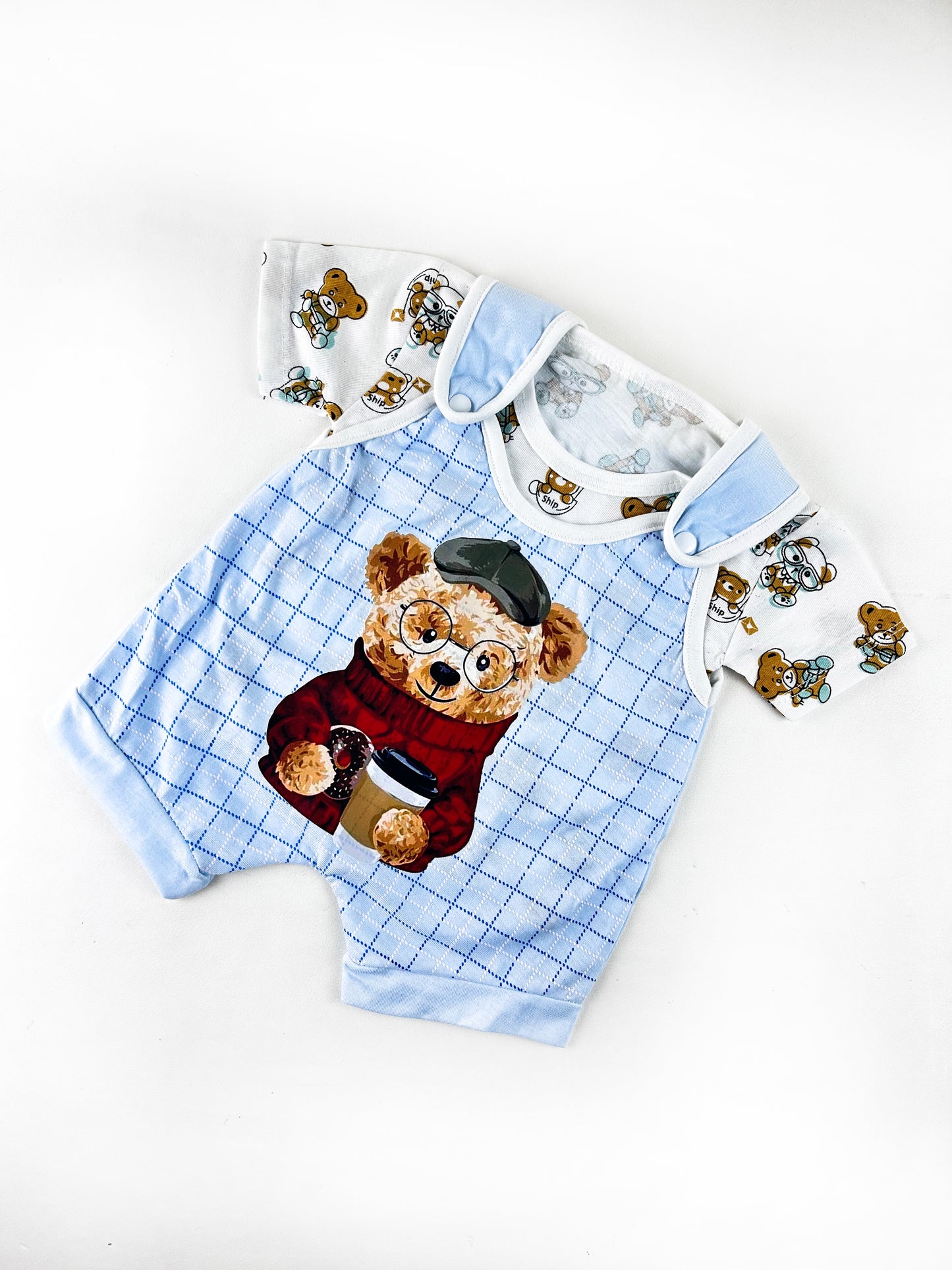 3Mth - 9Mth Teddy Cafe Blue Romper For Newborn MG NBR74
