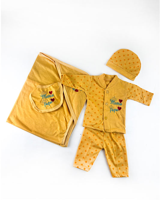 0Mth - 3Mth Mama-Papa Yellow Gift Set For Newborn - 5Pc NBGS201