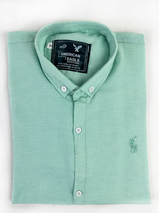 Light Green Chambray Casual Shirt For Men MCS83