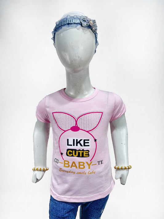 2.5Yrs - 7Yrs SK Like Light Pink T-Shirt For Girls  GTS74