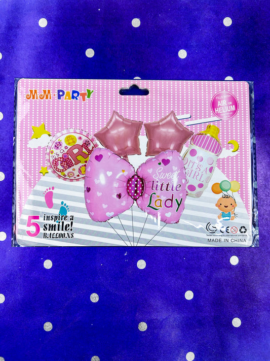 Pack Of 5Pcs Welcome Little Lady Happy Birthday Party Balloons Set BP70