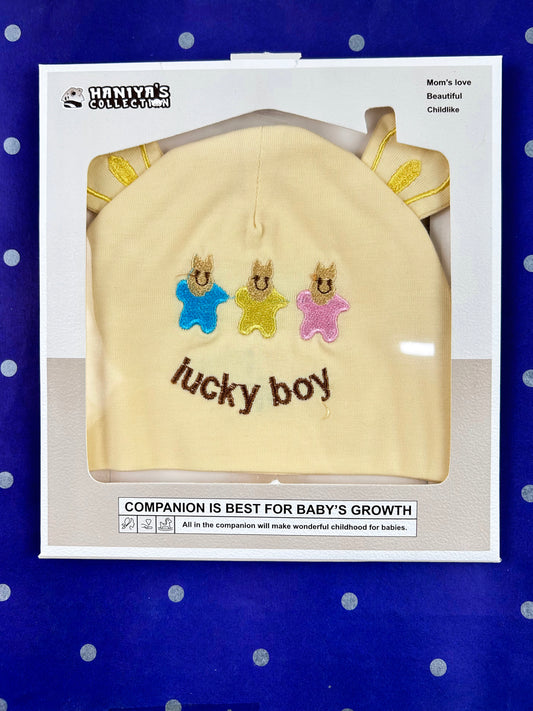Light Yellow Lucky Boy Cap For Newborn NBC12