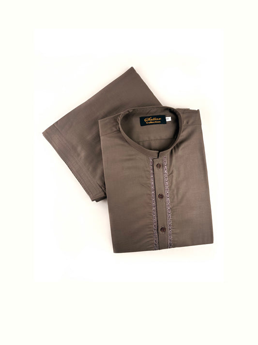 752- 04 Brown Stitched Suit Kameez Shalwar For Men MSK188