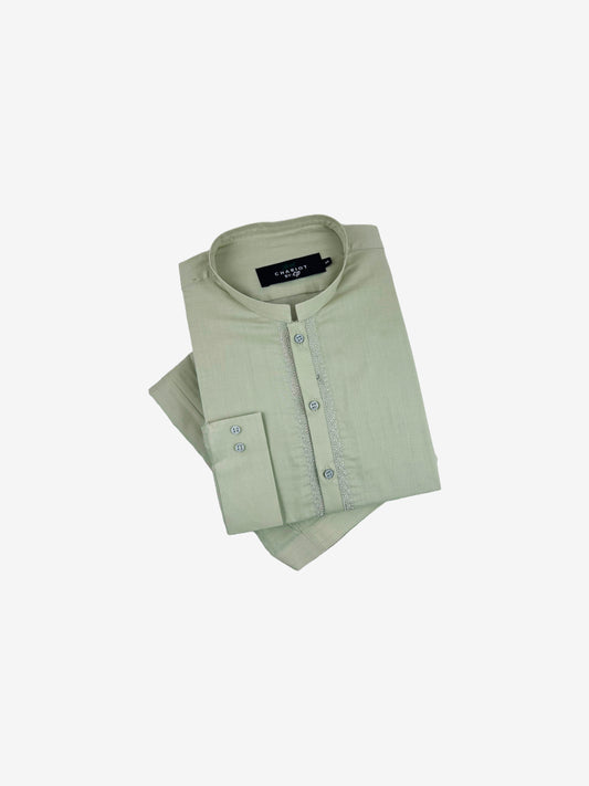 756-9 Pear Green 100% Cotton Stitched Suit Kameez Shalwar For Men MSK160