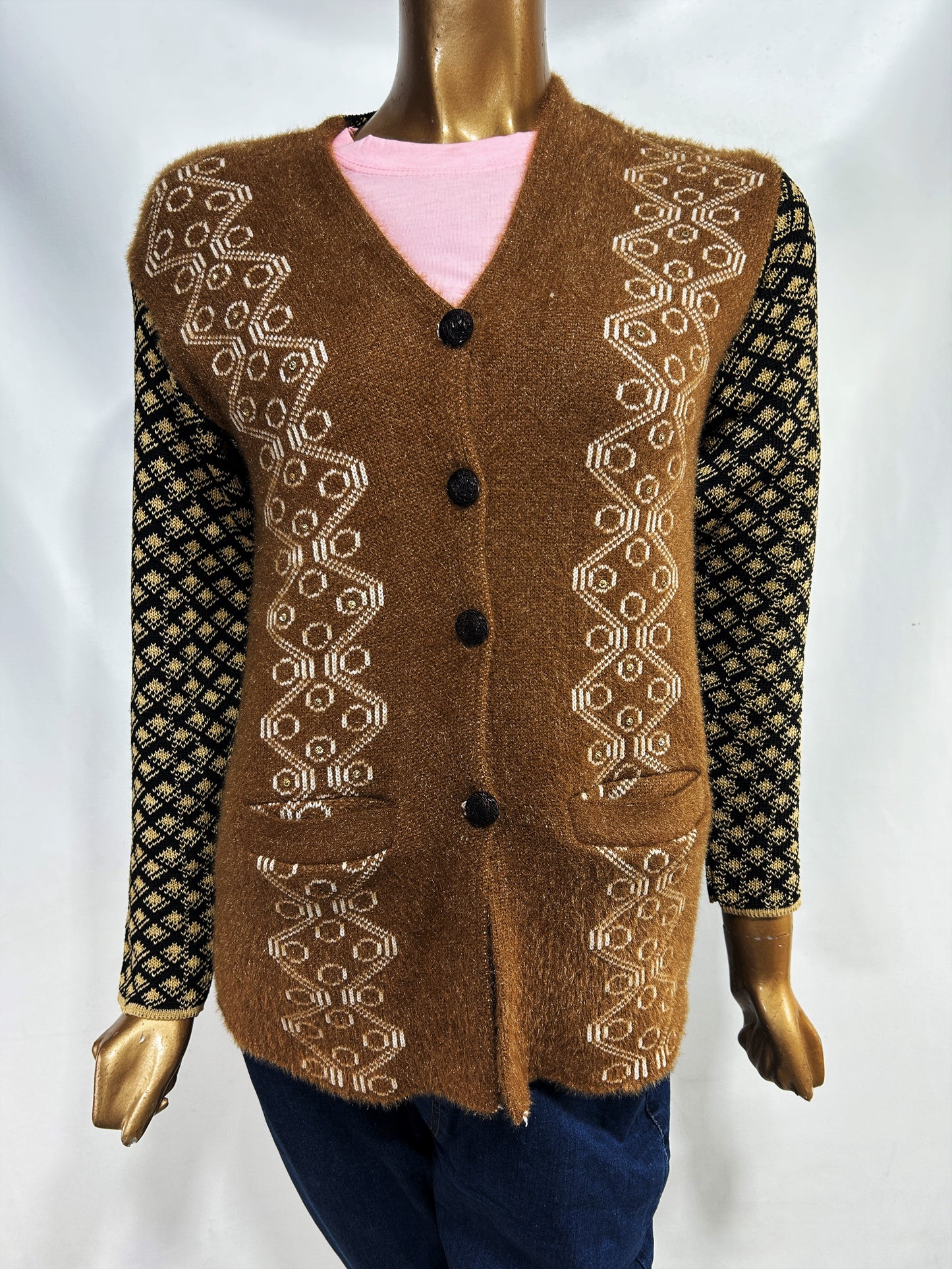 Brown Full Sleeves Long Sweater For Women WSW66