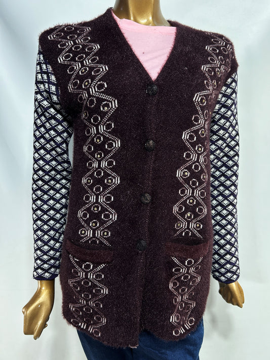 Dark Brown Full Sleeves Long Sweater For Women WSW65