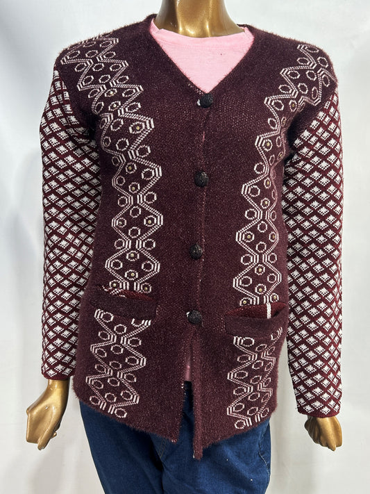 Maroon Full Sleeves Long Sweater For Women WSW64