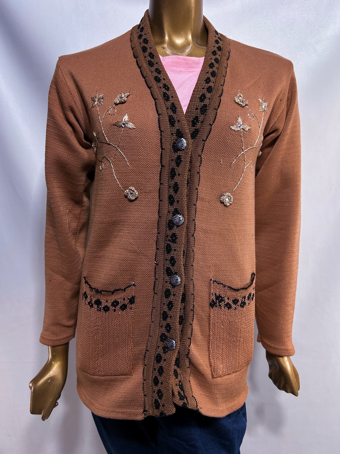 Peach Full Sleeves Long Sweater For Women WSW61