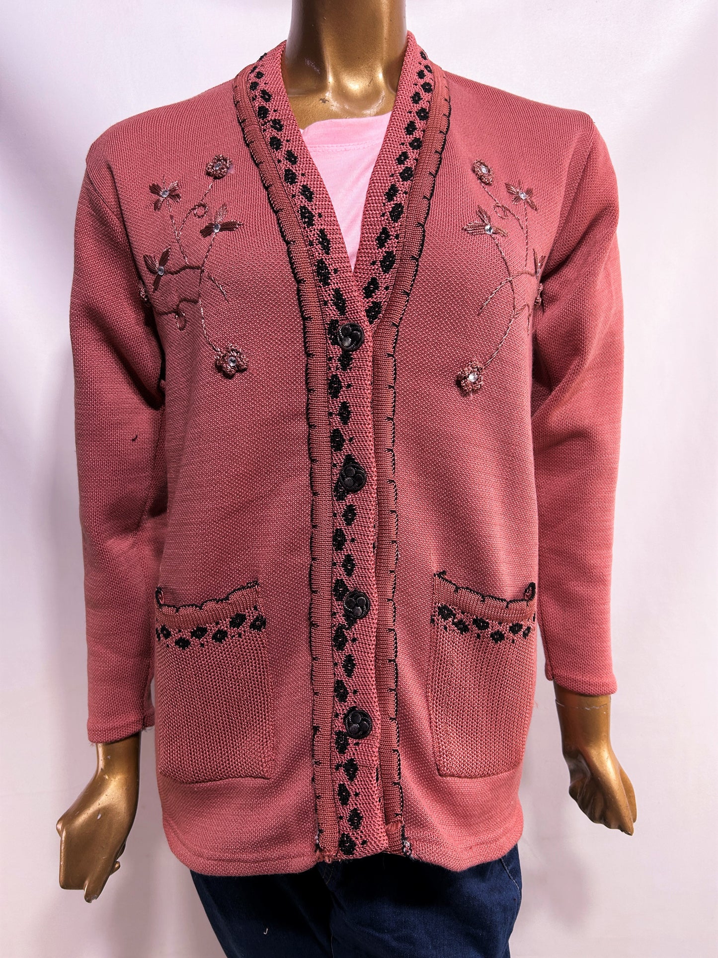 Pink Full Sleeves Long Sweater For Women WSW63