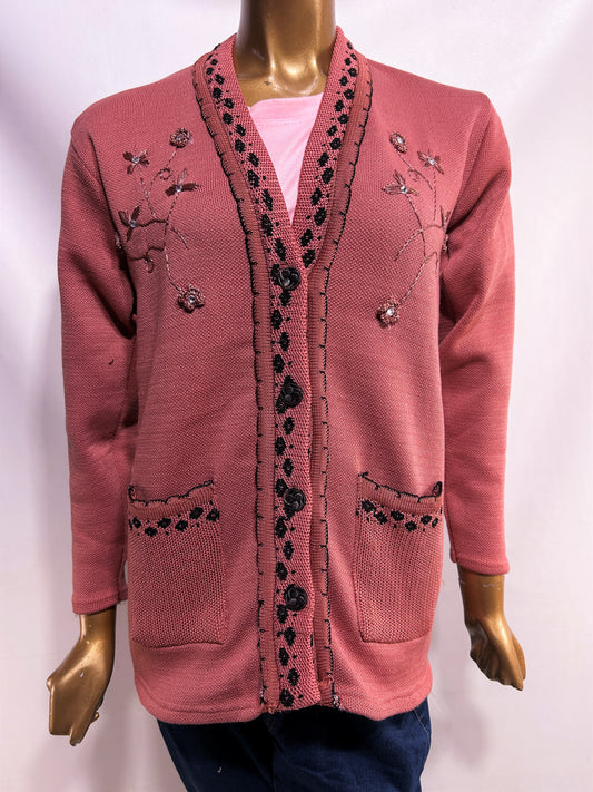 Pink Full Sleeves Long Sweater For Women WSW63