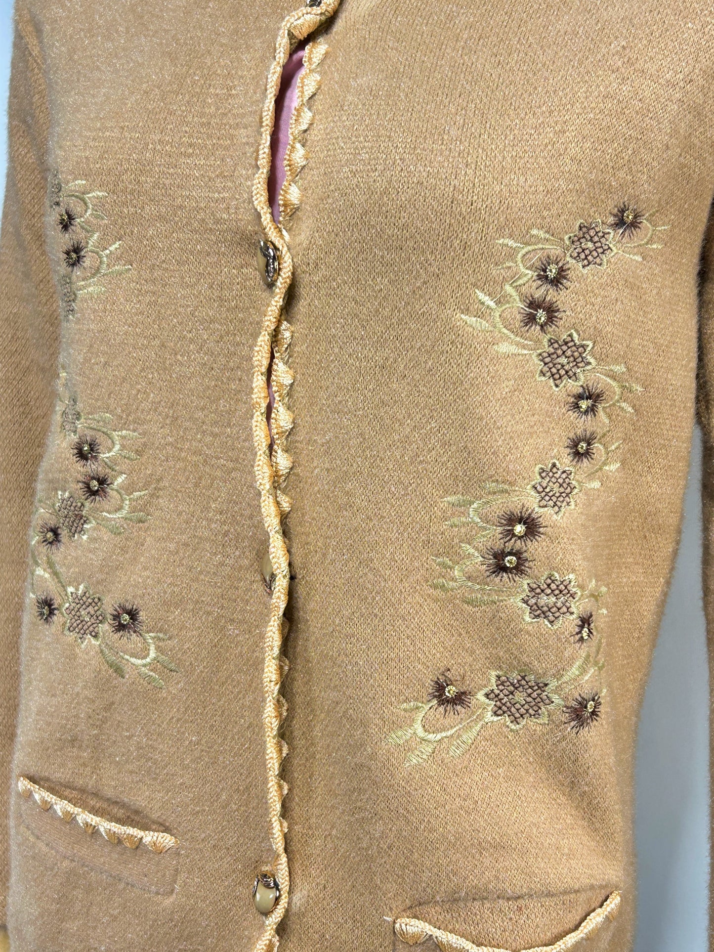 Ash Brown Rabbit Wool Embroidered Full Sleeves Sweater For Women WSW69