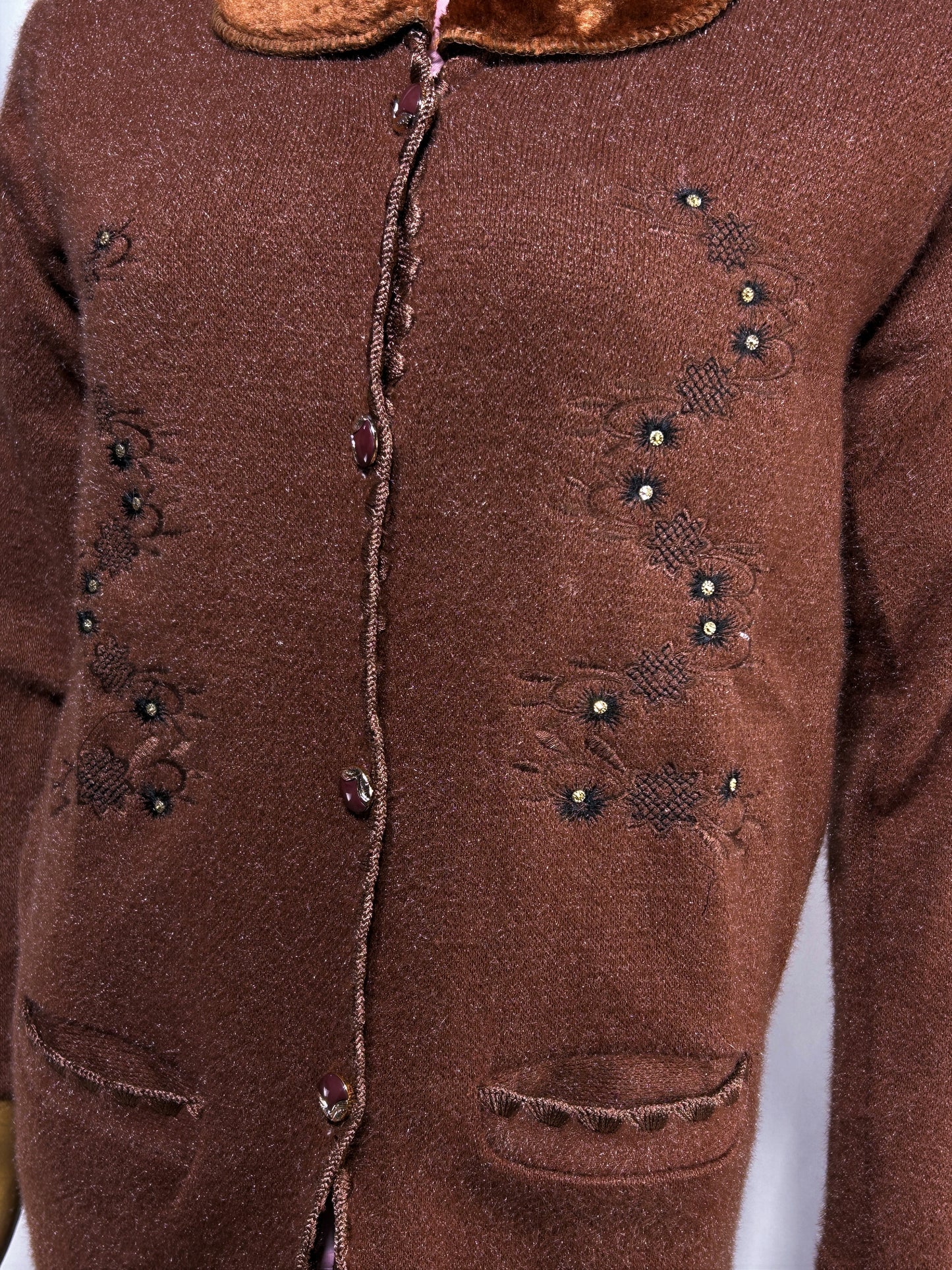 Brown Rabbit Wool Embroidered Full Sleeves Sweater For Women WSW68