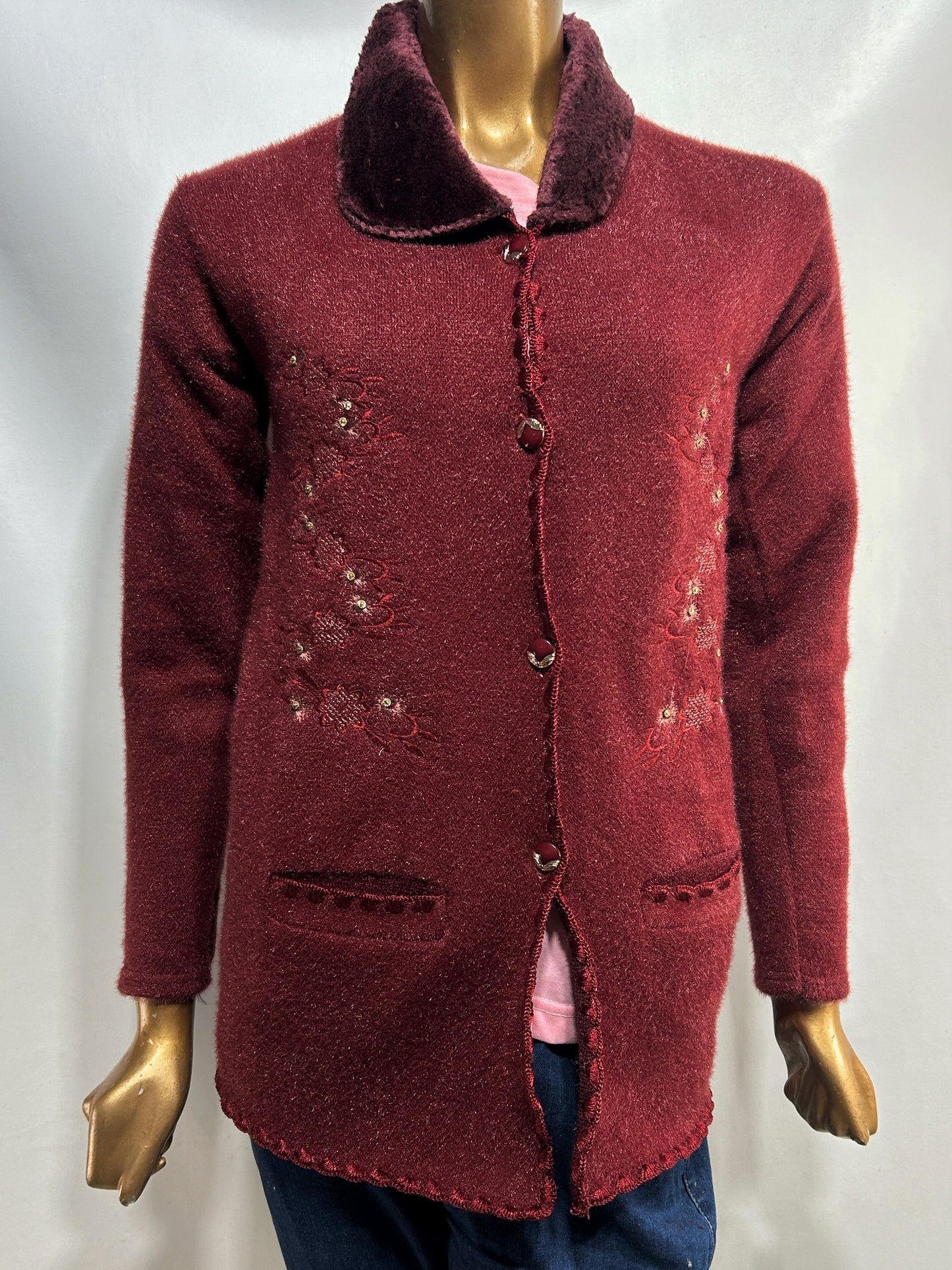 Reddish Rabbit Wool Embroidered Full Sleeves Sweater For Women WSW71