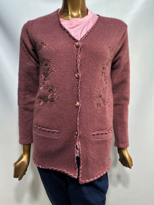 Ash Purple Rabbit Wool Embroidered Full Sleeves Sweater For Women WSW75