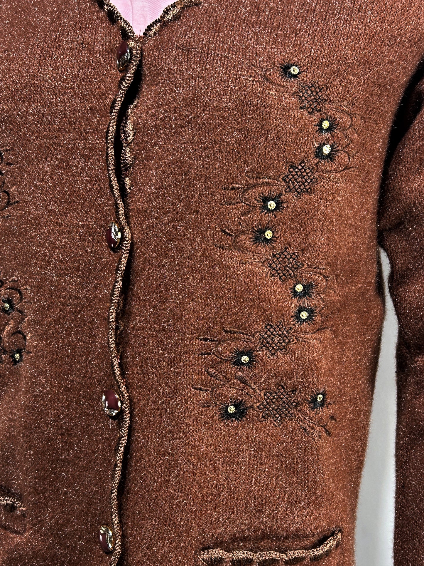 Brown Rabbit Wool Embroidered Full Sleeves Sweater For Women WSW73