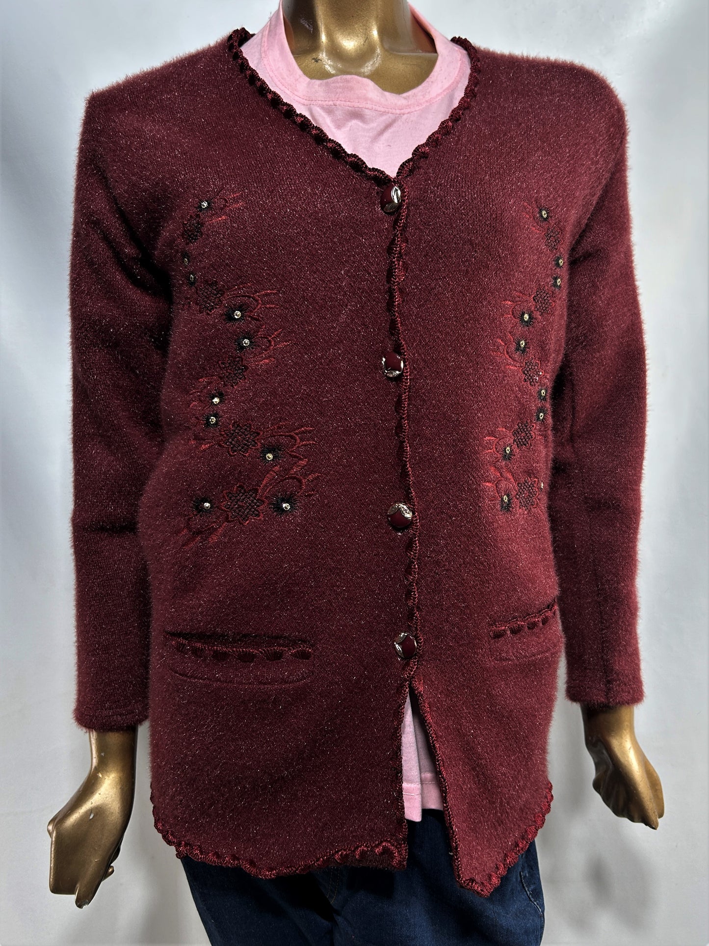 Red Rabbit Wool Embroidered Full Sleeves Sweater For Women WSW72