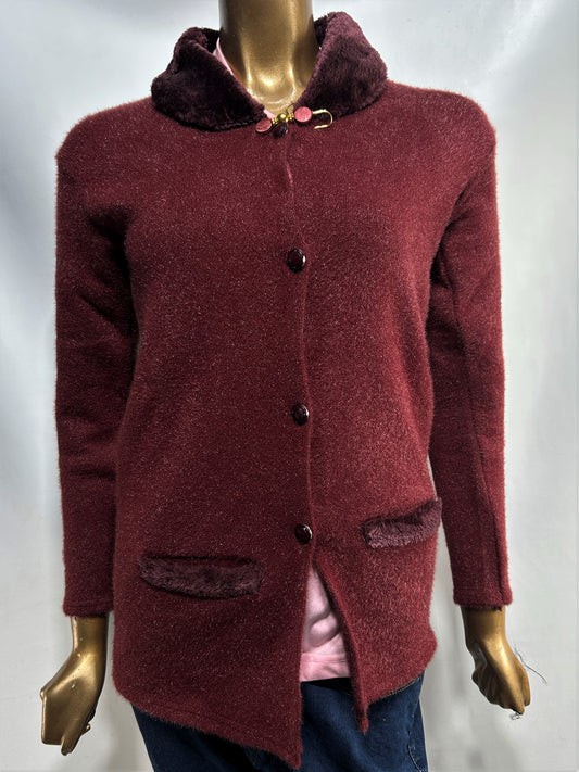 Maroon Rabbit Wool Plain Full Sleeves Sweater For Women WSW78
