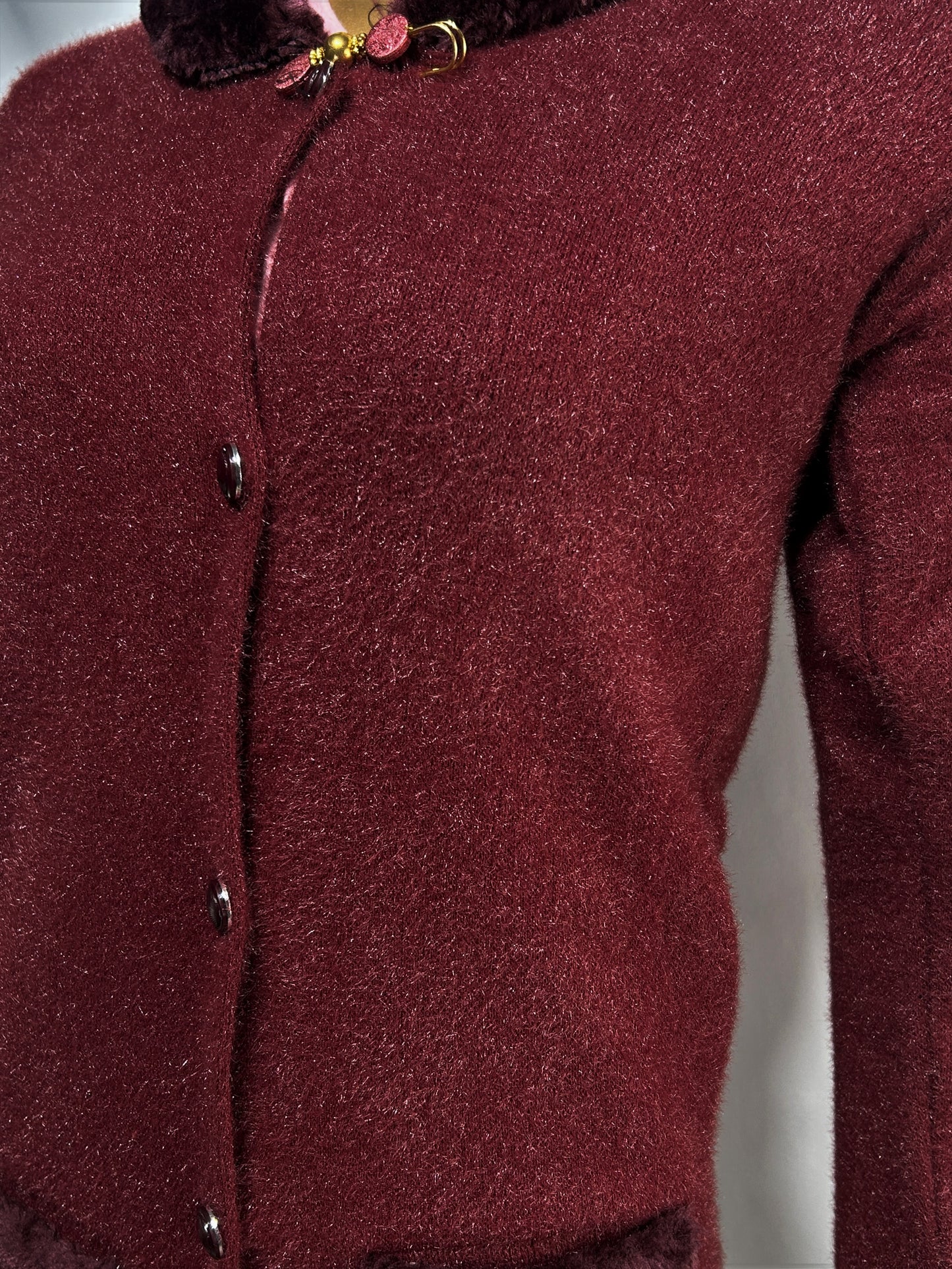 Maroon Rabbit Wool Plain Full Sleeves Sweater For Women WSW78