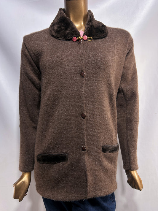 Dusty Brown Rabbit Wool Plain Full Sleeves Sweater For Women WSW79