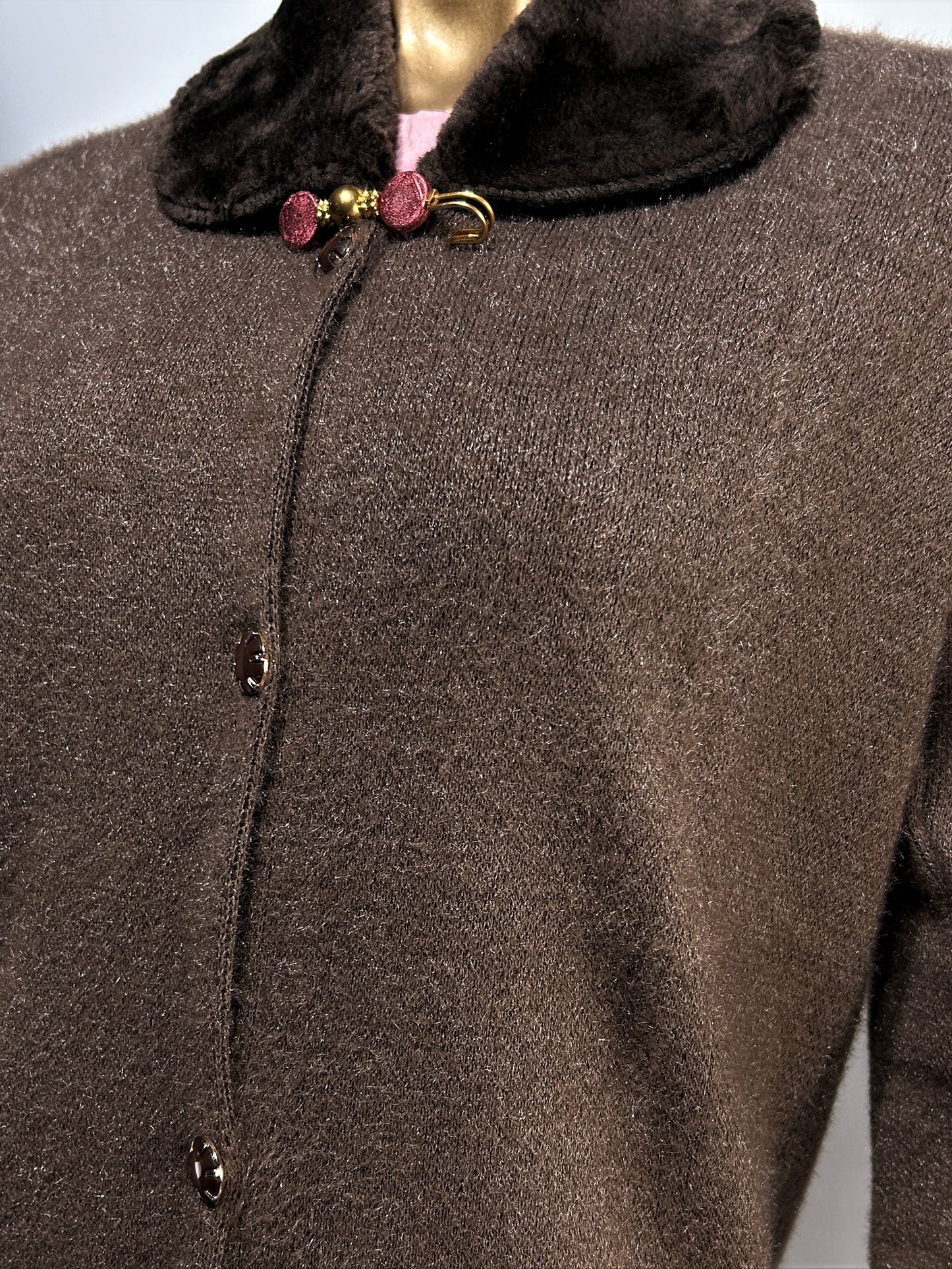 Dusty Brown Rabbit Wool Plain Full Sleeves Sweater For Women WSW79