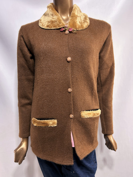 Brown Rabbit Wool Plain Full Sleeves Sweater For Women WSW77