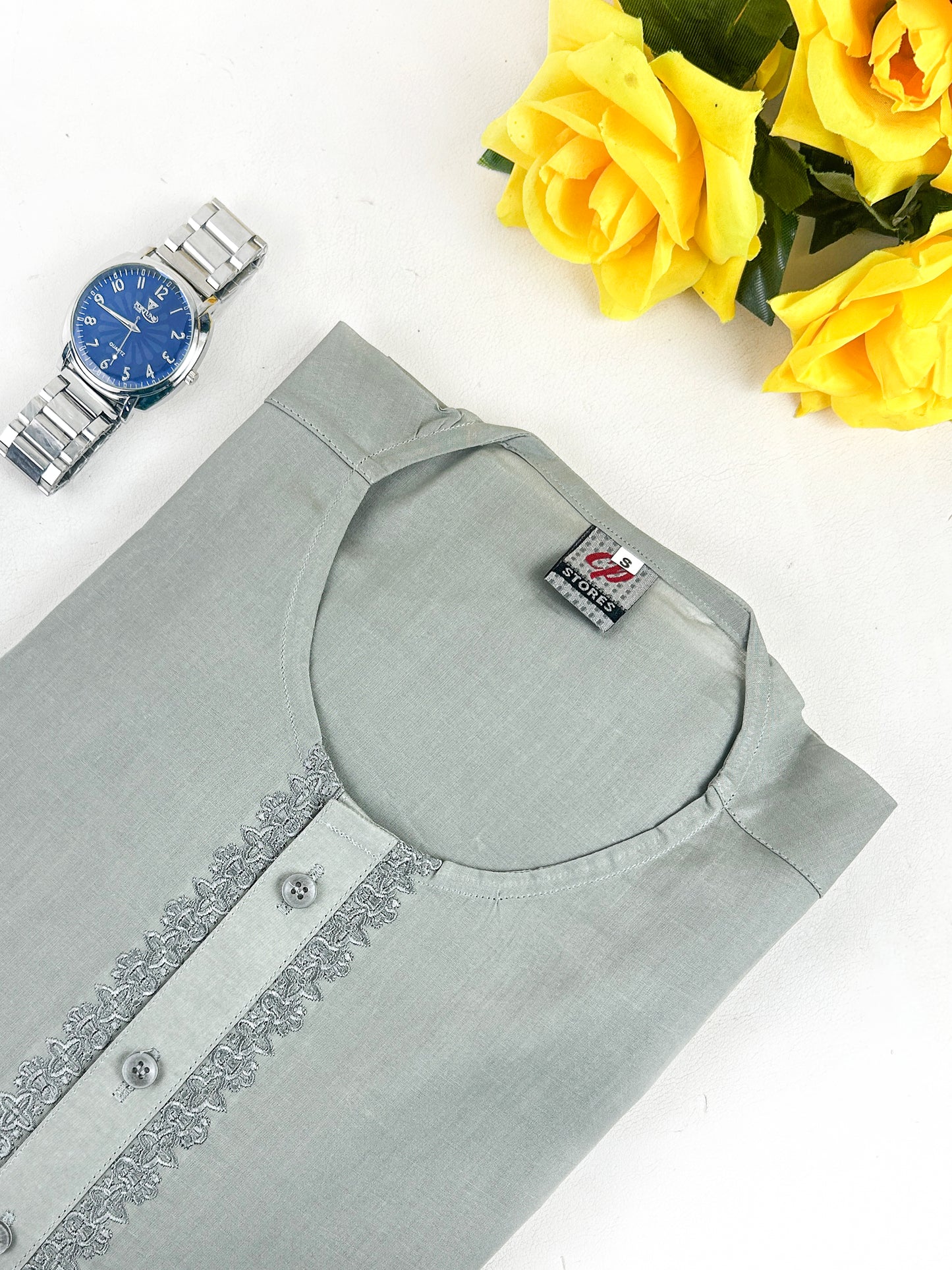 Ice Green 100% Cotton Magsi Collar Kurta for Men MK17