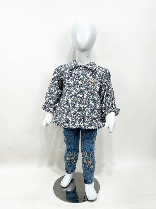 2Yr - 5Yrs Purple Floral Suit For Girls GS210