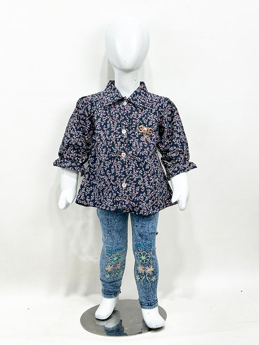 2Yr - 5Yrs Blue Floral Suit For Girls GS211