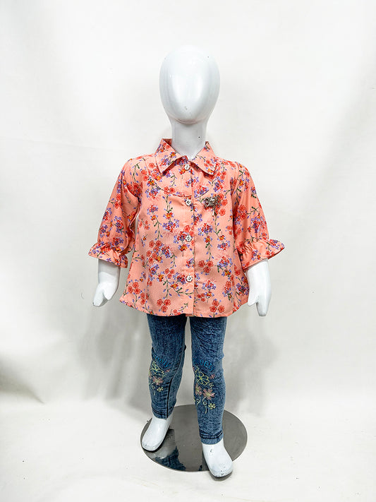 2Yr - 8Yrs Peach Floral Suit For Girls GS213