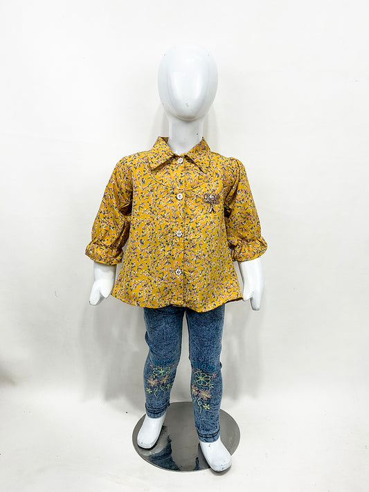 2Yr - 8Yrs Yellow Floral Suit For Girls GS215