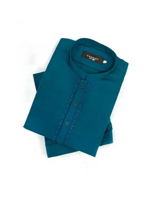 828/3-14 Men's Kameez Shalwar Stitched Suit Peacock Blue